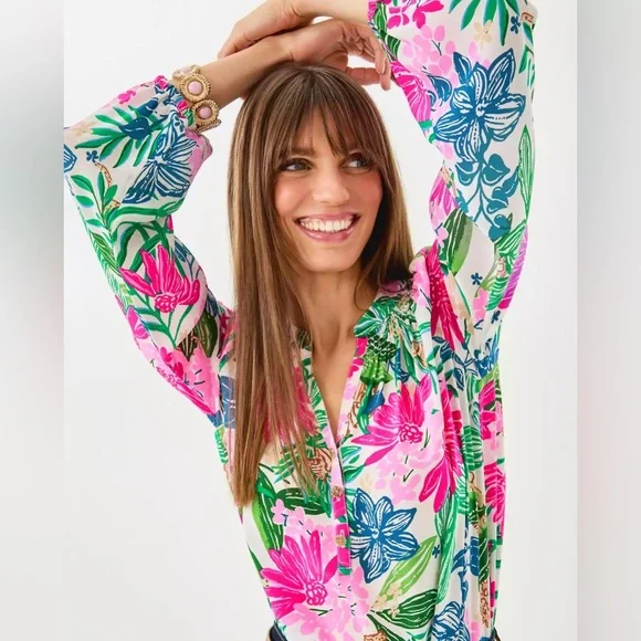 👉🏼LIKE NEW👈🏼 Lilly Pulitzer Silk Elsa Top Size:XL Orig.$188 - Picture 11 of 11